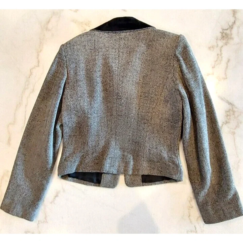 VTG‎ Coldwater Creek Herringbone Black Suede Trimmed Jacket Size 8